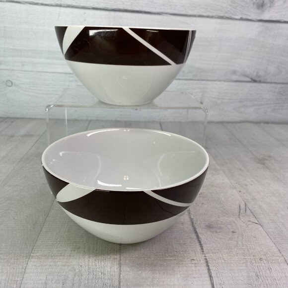 Home Target DUSK Brown Geometric Leaves White Stoneware Soup Cereal Bowls  Set 2 - Picture 4 of 16